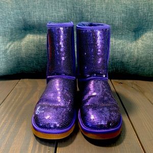 UGG classic short sparkles sequin purple boots size 8